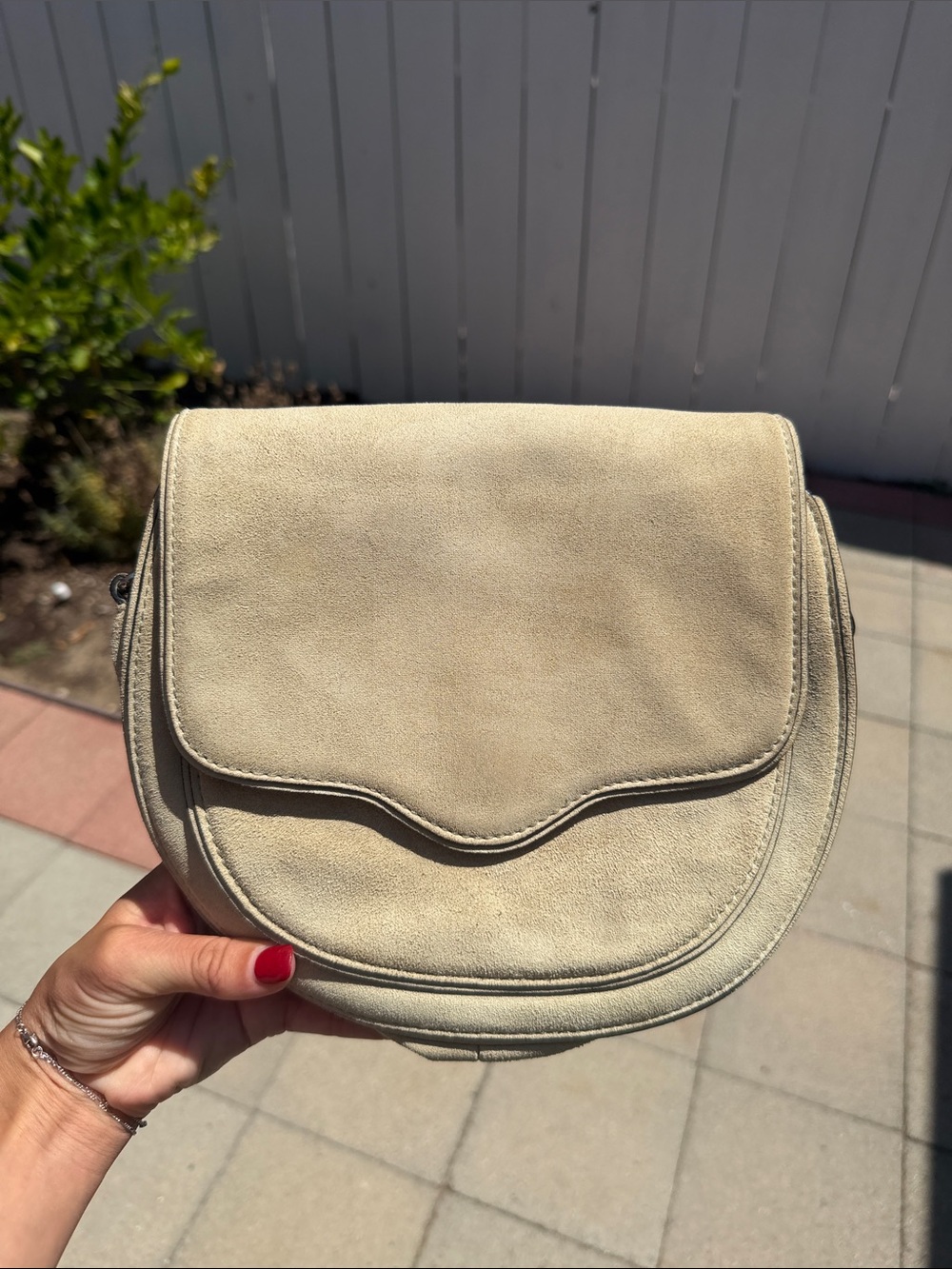 Rebecca Minkoff Suki Cream Suede Genuine Leather Crossbody Saddle Bag
